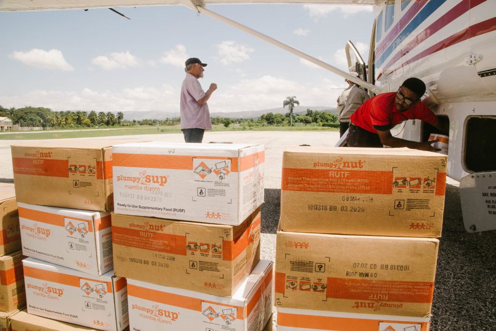 Mission Aviation Fellowship delivers boxes of Plumpy Sup and Plumpy Nut for malnourished children in Haiti